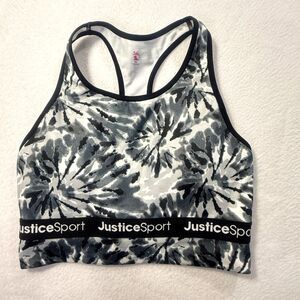 Justice Oh So Soft Sports Bra Size 34 Tie Dye Black White